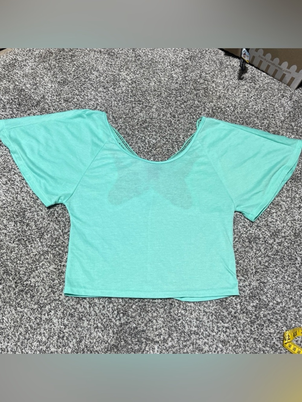 Y2K Wet Seal Green Crochet Back Butterfly Short Sleeve Cropped Blouse M